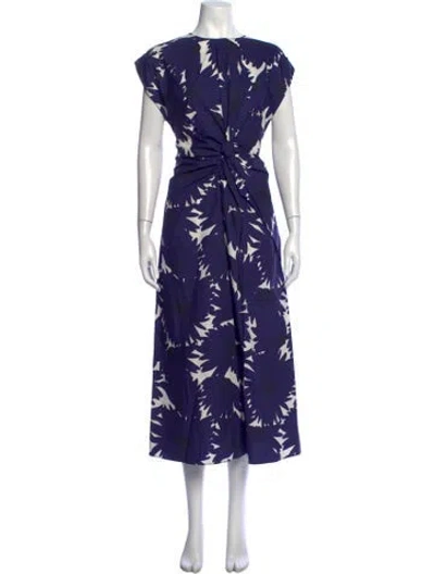 Pre-owned Mantù Floral Print Long Dress In Blue