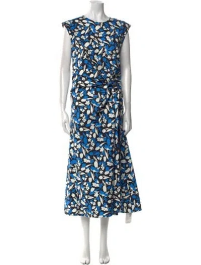 Pre-owned Mantù Floral Print Long Dress W/ Tags In Blue