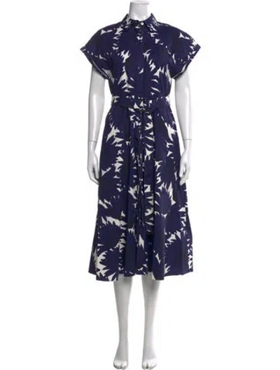 Pre-owned Mantù Floral Print Midi Length Dress In Blue