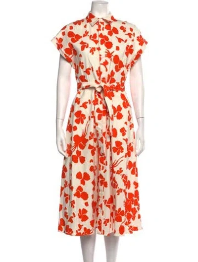 Pre-owned Mantù Floral Print Midi Length Dress In Orange