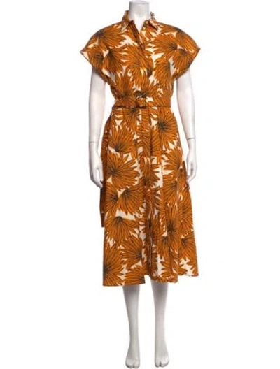 Pre-owned Mantù Floral Print Midi Length Dress In Orange