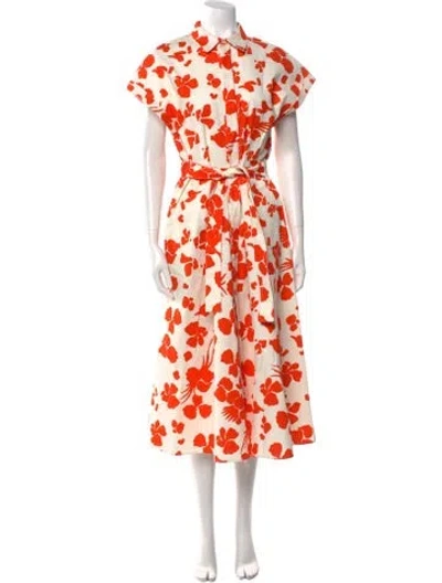 Pre-owned Mantù Floral Print Midi Length Dress W/ Tags In Orange