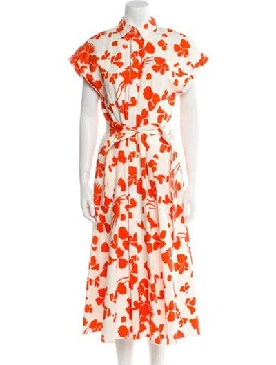 Pre-owned Mantù Floral Print Midi Length Dress W/ Tags In Orange