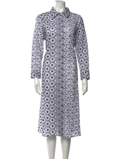 Pre-owned Mantù Floral Print Midi Length Dress In White