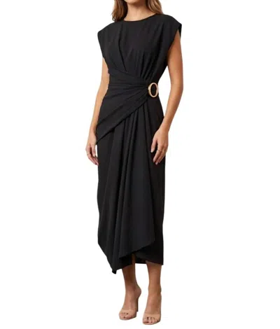 Mantù Gathered Waist A-line Midi Dress In Black