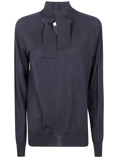 Mantù Mantu Long Sleeve Bow Neck In Blue