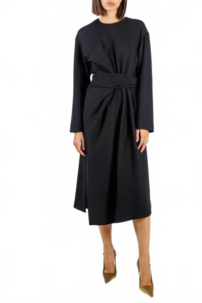 Mantù Long Sleeve Pinstripe Dress In Black