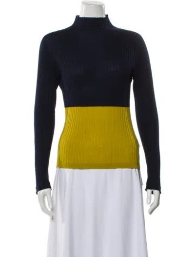 Pre-owned Mantù Merino Wool Colorblock Pattern Sweater In Blue
