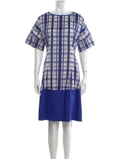 Pre-owned Mantù Plaid Print Knee-length Dress In Blue