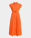 Mantù Pleated Cap-sleeve Midi Shirtdress In Orange