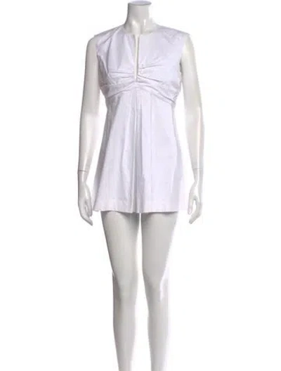 Pre-owned Mantù Plunge Neckline Mini Dress In White