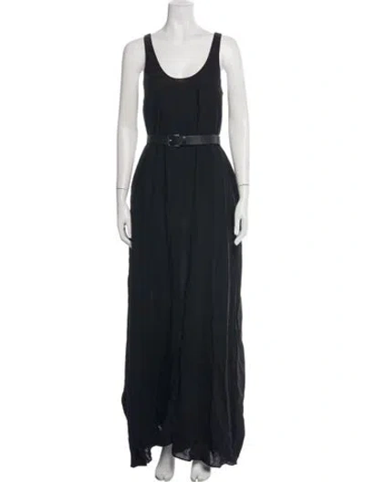 Pre-owned Mantù Scoop Neck Long Dress In Black