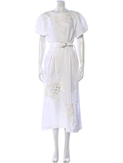 Pre-owned Mantù Scoop Neck Long Dress In White