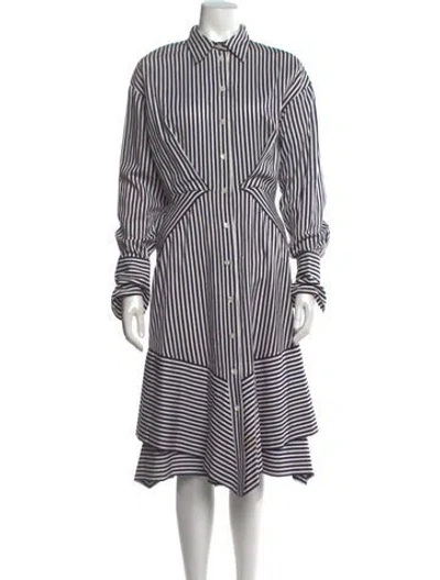 Pre-owned Mantù Striped Midi Length Dress In Blue