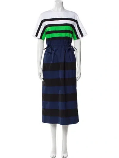 Pre-owned Mantù Striped Midi Length Dress W/ Tags In Blue