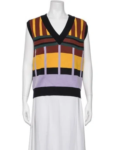 Pre-owned Mantù Striped V-neck Sweater In White