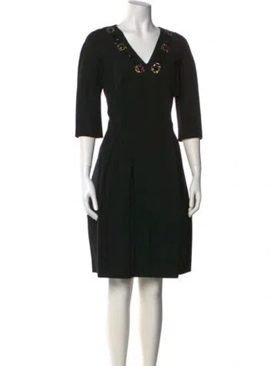 Pre-owned Mantù V-neck Midi Length Dress In Black