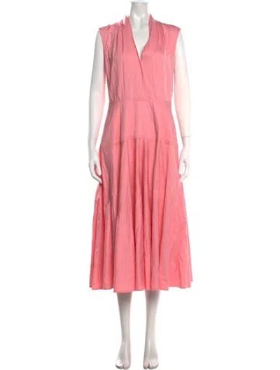 Pre-owned Mantù V-neck Midi Length Dress In Pink