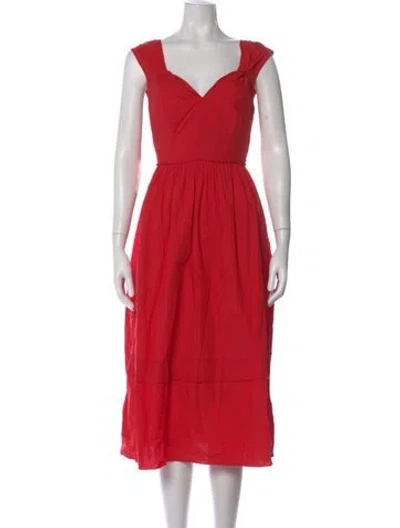 Pre-owned Mantù V-neck Midi Length Dress In Red