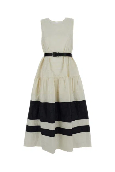 Mantù White Dress With Smooth Texture In Brown