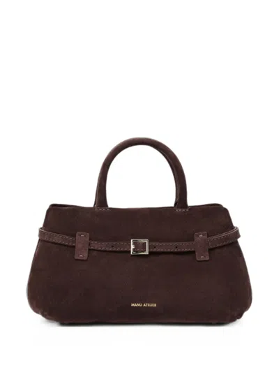 Manu Atelier Suede Shoulder Bag Adjustable Strap Top Handle In Brown