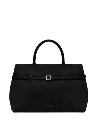 Manu Atelier Medium Suede Tote Bag Double Handle In Black