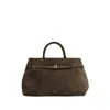 Manu Atelier Tobacco Suede Tote Bag With Buckle Detail In Brown