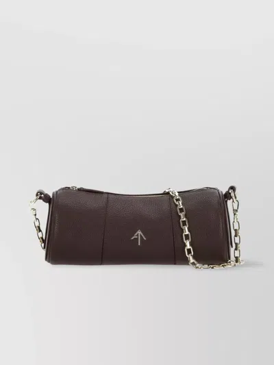 Manu Atelier Brown Cylinder Shoulder Bag With Chain-link Strap