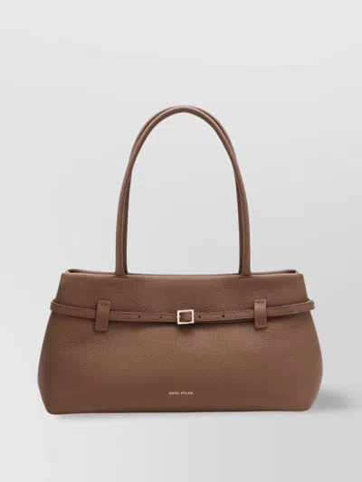 Manu Atelier Buckle Detail Suede Top Handle Shoulder Bag