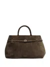 Manu Atelier Buckle-fastening Suede Tote Bag In Brown
