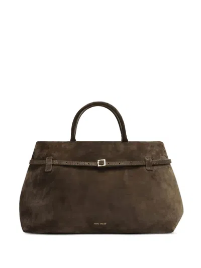 Manu Atelier Buckle-fastening Suede Tote Bag In Brown