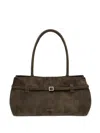 Manu Atelier Buckle-fastening Suede Tote Bag In Green