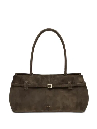 Manu Atelier Buckle-fastening Suede Tote Bag In Green