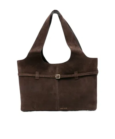 Manu Atelier Buckle-detail Suede Tote Bag In Deep Brown