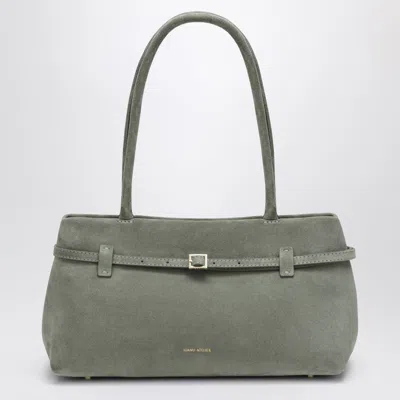 Manu Atelier Cambon East West Mini Suede Shoulder Bag In Green
