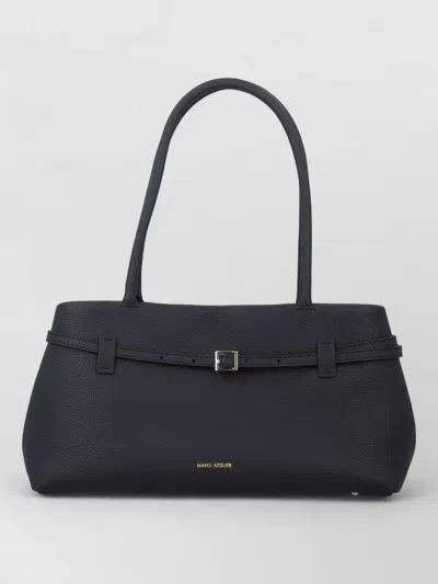 Manu Atelier Le Cambon East West Black Bag Calf Leather Shoulder In Blue