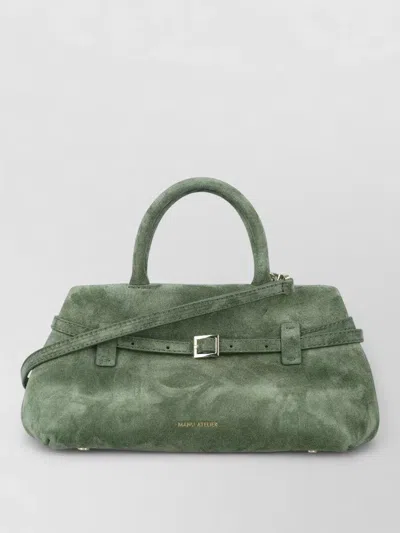 Manu Atelier Cambon Shoulder Bag Suede Top Handle Strap In Green
