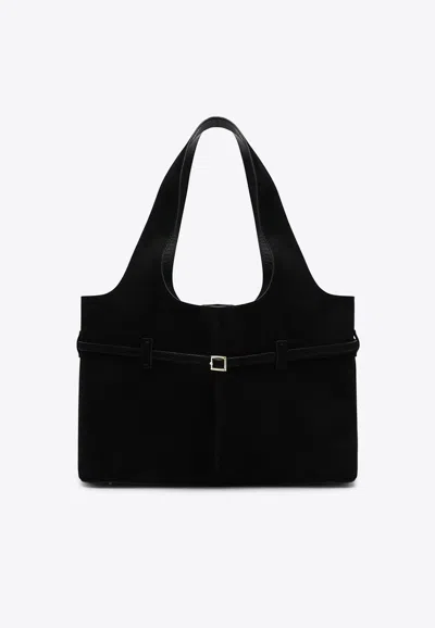 Manu Atelier Cambon Suede Tote Bag In Black