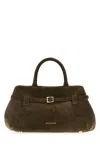 Manu Atelier Dark Green Suede Le Cambon 25 Handbag In Green