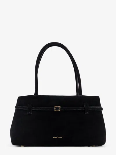 Manu Atelier East West Le Cambon Suede Shoulder Bag In Black