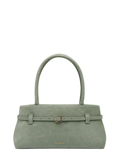 Manu Atelier East West Suede Mini Handbag With Adjustable Strap In Green
