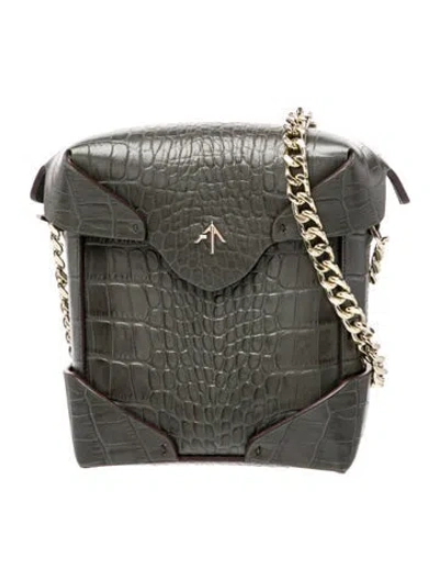 Pre-owned Manu Atelier Embossed Leather Crossbody Bag In Grey