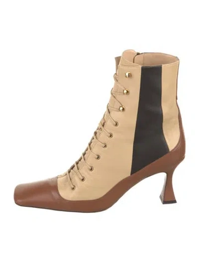 Pre-owned Manu Atelier Embossed Leather Printed Lace-up Boots In Neutral