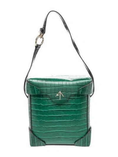 Pre-owned Manu Atelier Embossed Leather Top Handle Bag In Green