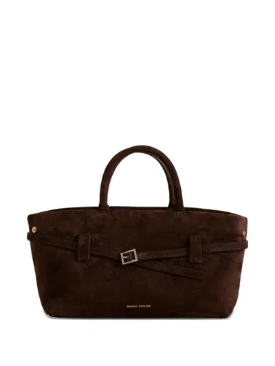 Manu Atelier Le Cambon 25 Buckle-strap Suede Handbag In Brown