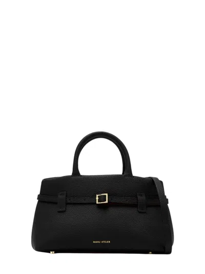 Manu Atelier Le Cambon 25 Hammered Leather Handbag With Adjustable Strap, Top Handles & Zip Pocket ( In Black