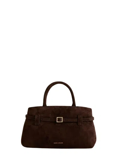Manu Atelier Le Cambon 25 Mini Handbag In Suede With Gold Hardware In Brown