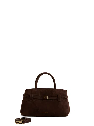 Manu Atelier Le Cambon 25 Mini Handbag In Suede With Gold Hardware In Brown