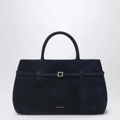 Manu Atelier Le Cambon 35 Dark Blue Suede Bag In Black
