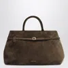 Manu Atelier Tobacco Suede Tote Bag With Buckle Detail In Brown